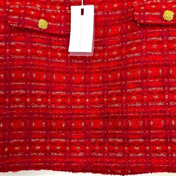 Anthropologie Endless Rose Red Tweed Gold Sparkle Holiday Mini Skirt - Picture 8 of 15
